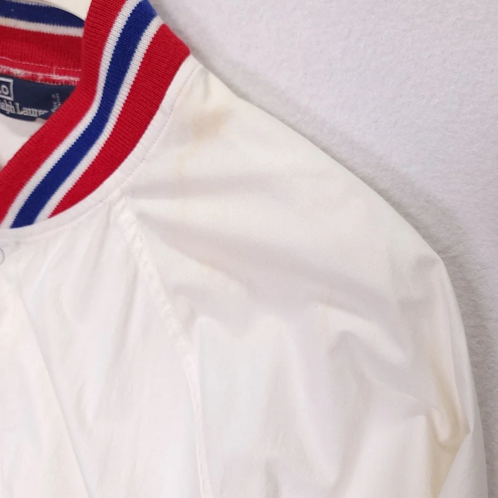 Polo Ralph Lauren‎ Vintage Mens M White Varsity Bomber Jacket Crest Logo